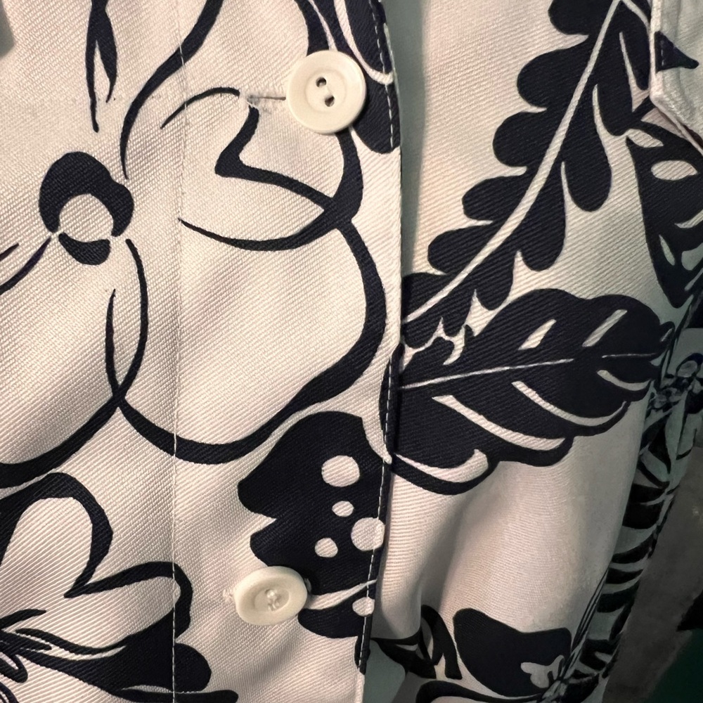 ALFRED DUNNER Sequin Jacket Womens 14 White Navy Blue Floral Shirt Shacket - Picture 6 of 9